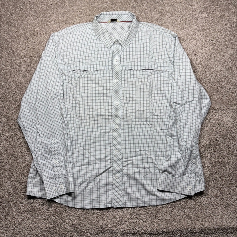 Simms Brrr Performance Fishing Shirt Mens XL Blue Plaid Long Sleeve Button Up